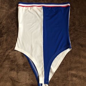 NEW Off Shoulder Color Block (Blue&White) Bodysuit